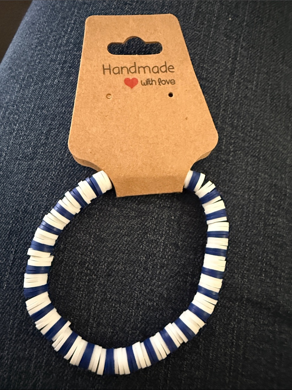 Handmade Blue & White Stretch Bead Bracelet